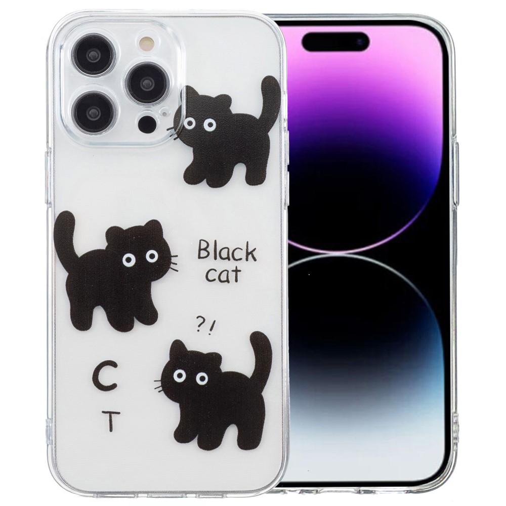 iPhone 16 Pro Max Fodral Mönsterutskrift Flexibelt telefonskydd Klar kant - Svart Katt