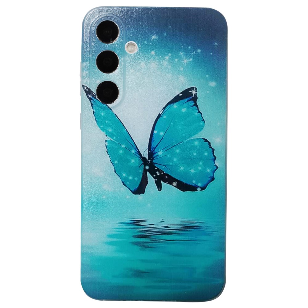 Samsung Galaxy S24 FE Flexibelt fodral med mönsterutskrift Skyddande telefonskal - Blå Fjäril