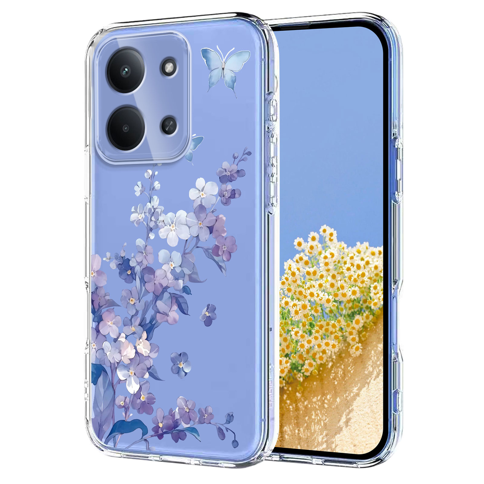 Xiaomi Redmi 15C 5G-fodral med fjärils- och blommönster, flexibelt bakstycke - Violer
