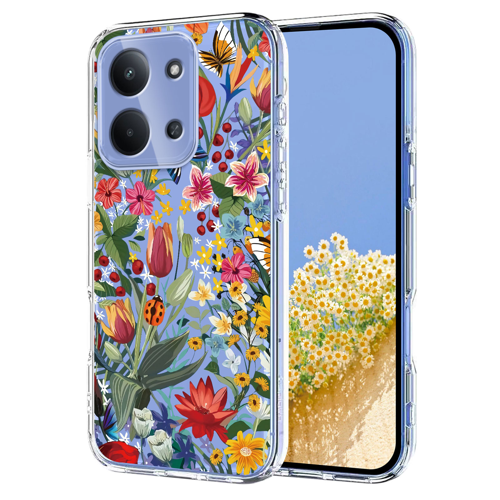Xiaomi Redmi 15C 5G-fodral med fjärils- och blommönster, flexibelt bakstycke - Liljor