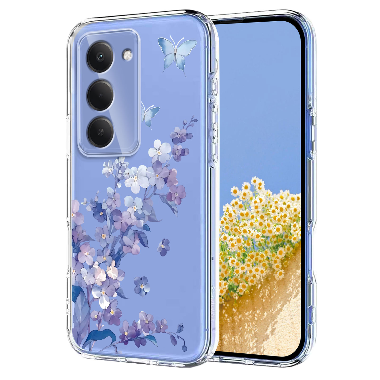 Xiaomi Redmi 15 5G-fodral med fjärils- och blommönster, flexibelt bakstycke - Violer