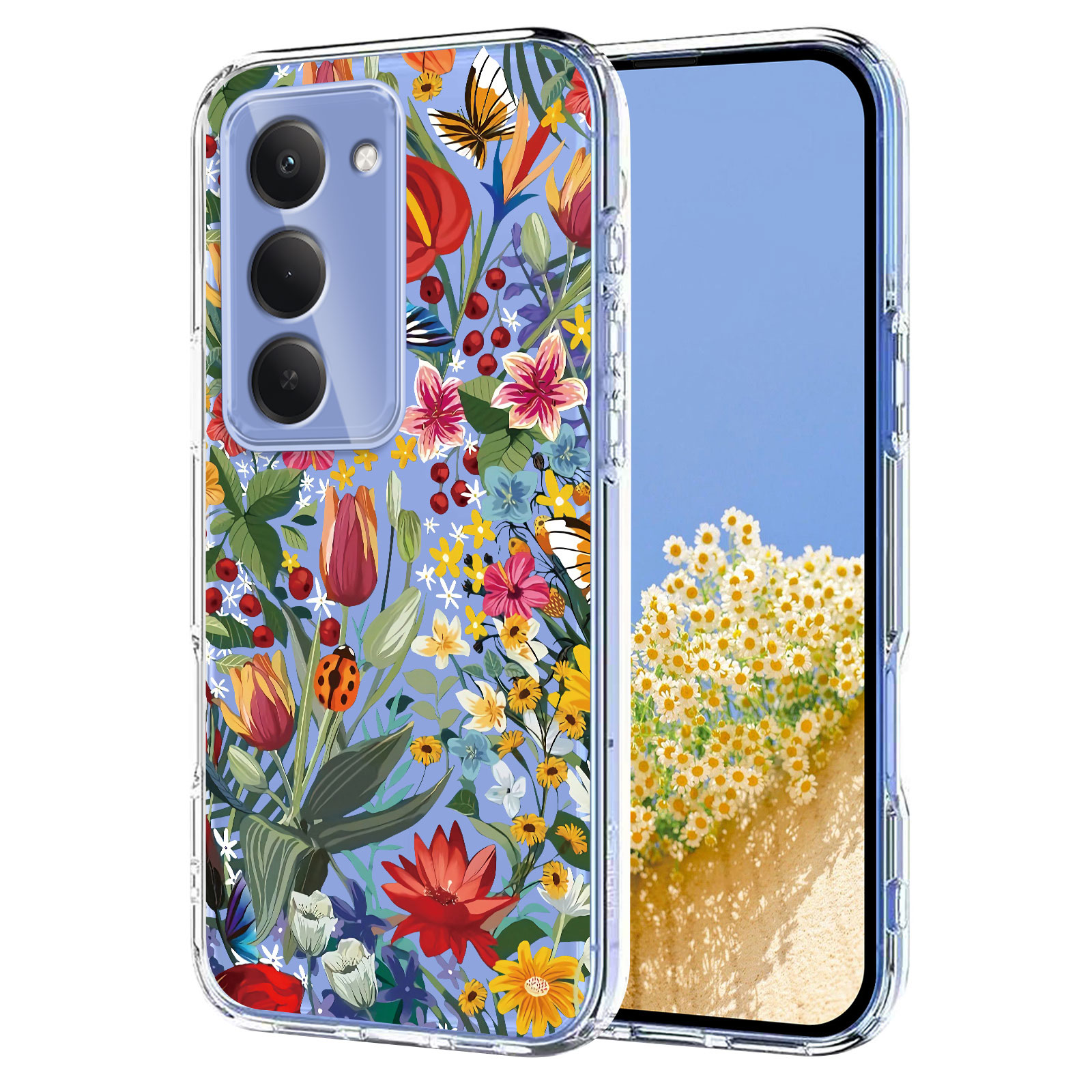 Xiaomi Redmi 15 5G-fodral med fjärils- och blommönster, flexibelt bakstycke - Liljor
