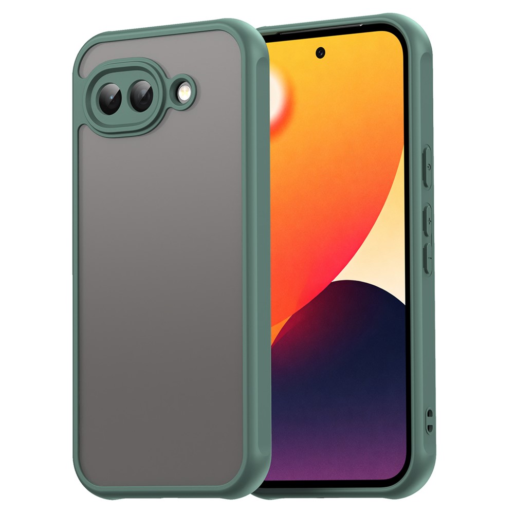 Google Pixel 10a-fodral, stötsäkert, med airbags, frostat genomskinligt PC + flexibelt bakstycke - Grön
