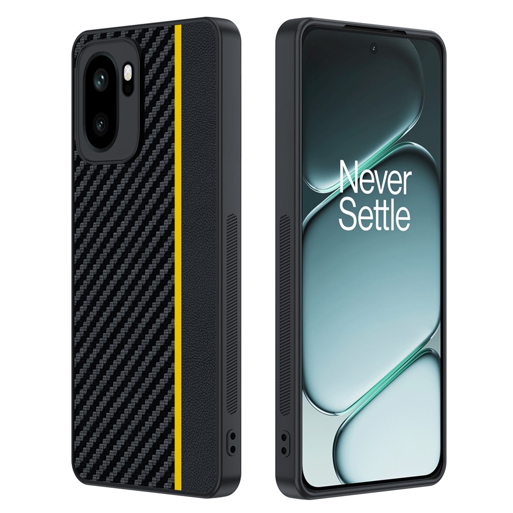 OnePlus 15R 5G / Ace 6T 5G / Ace 6 5G-fodral Läder + PC-hårt mobilskal med kolfiberstruktur - Svart / Gul