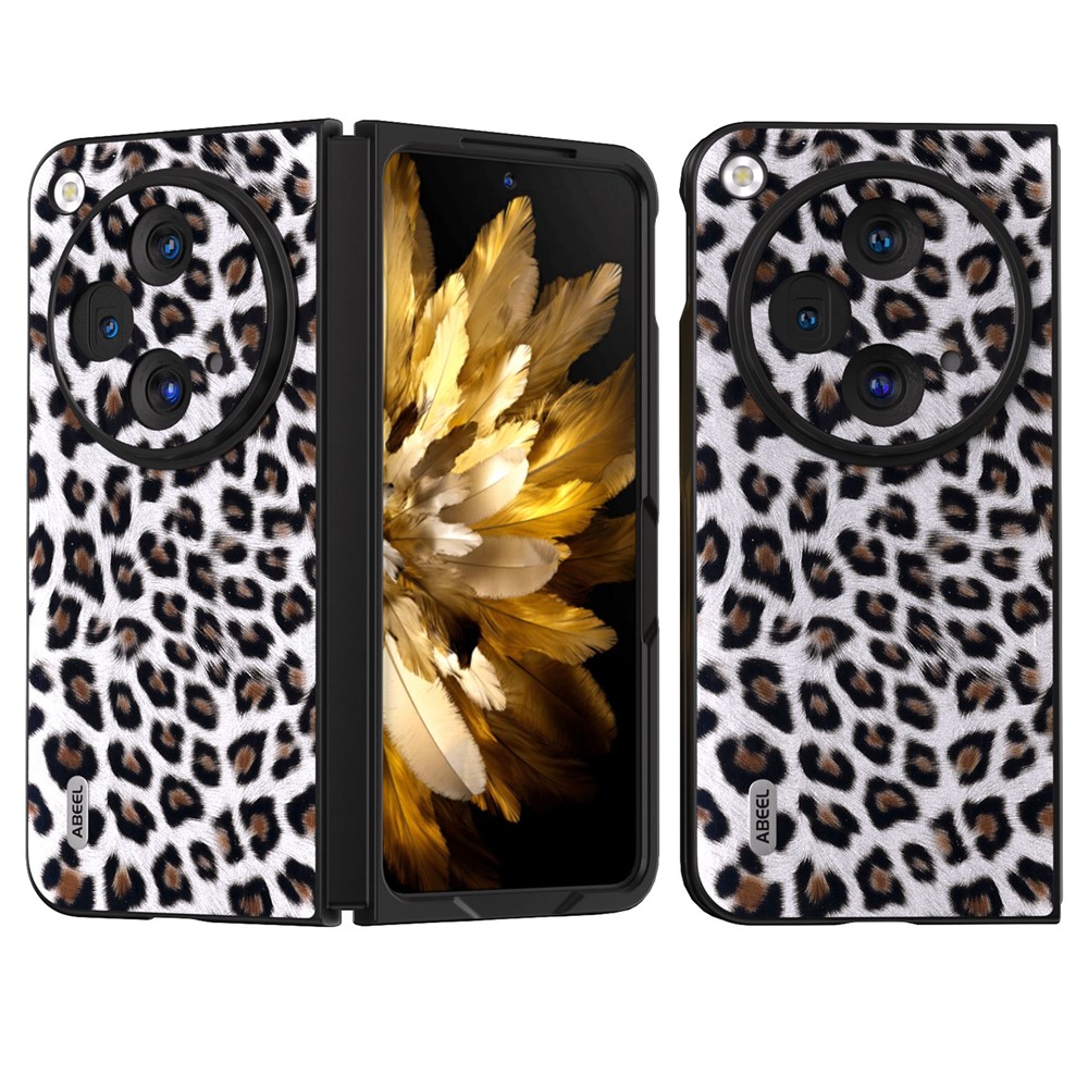 ABEEL Oppo Find N3 5G / OnePlus Open-fodral med leopardmönster i läder på baksidan - Silver