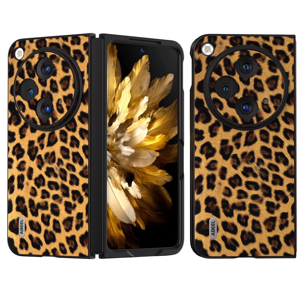 ABEEL Oppo Find N3 5G / OnePlus Open-fodral med leopardmönster i läder på baksidan - Guld
