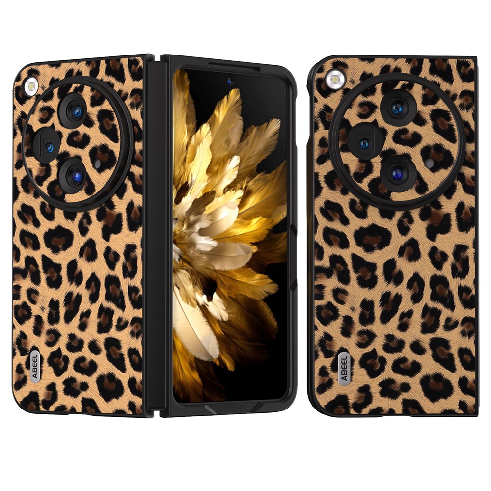 ABEEL Oppo Find N3 5G / OnePlus Open-fodral med leopardmönster i läder på baksidan - Champagne Guld