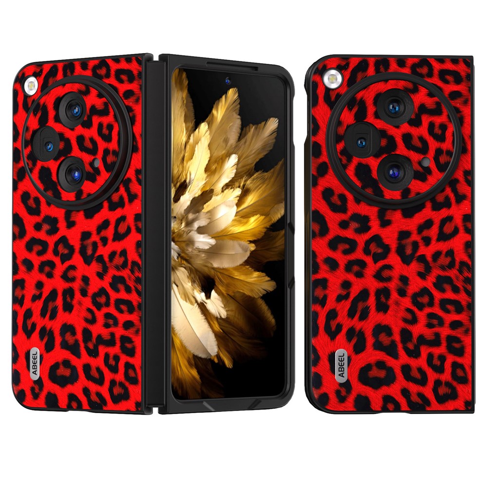 ABEEL Oppo Find N3 5G / OnePlus Open-fodral med leopardmönster i läder på baksidan - Röd