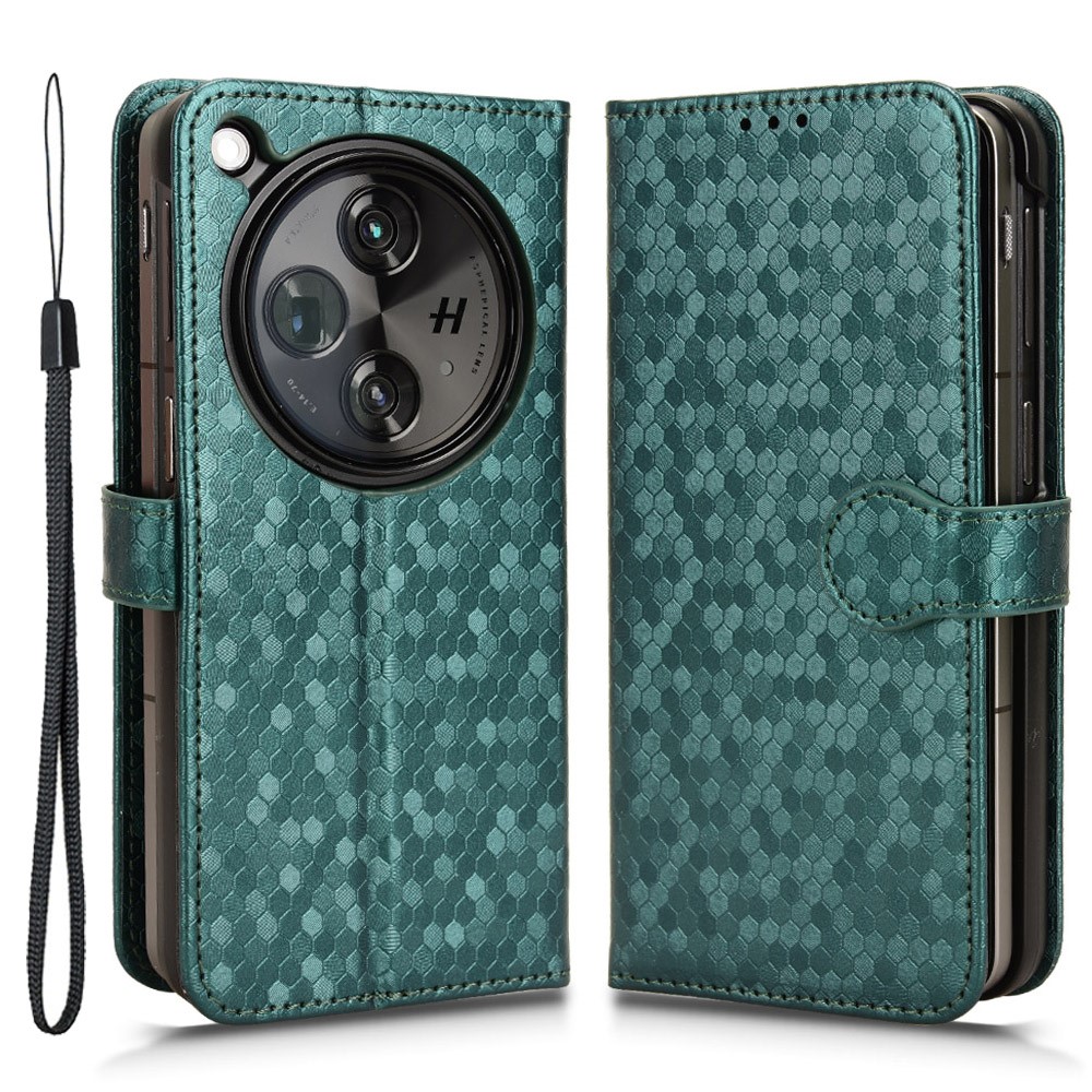 OnePlus Open / Oppo Find N3 5G-fodral Imprint Repfast veganskt läder Telefonplånboksfodral - Grön
