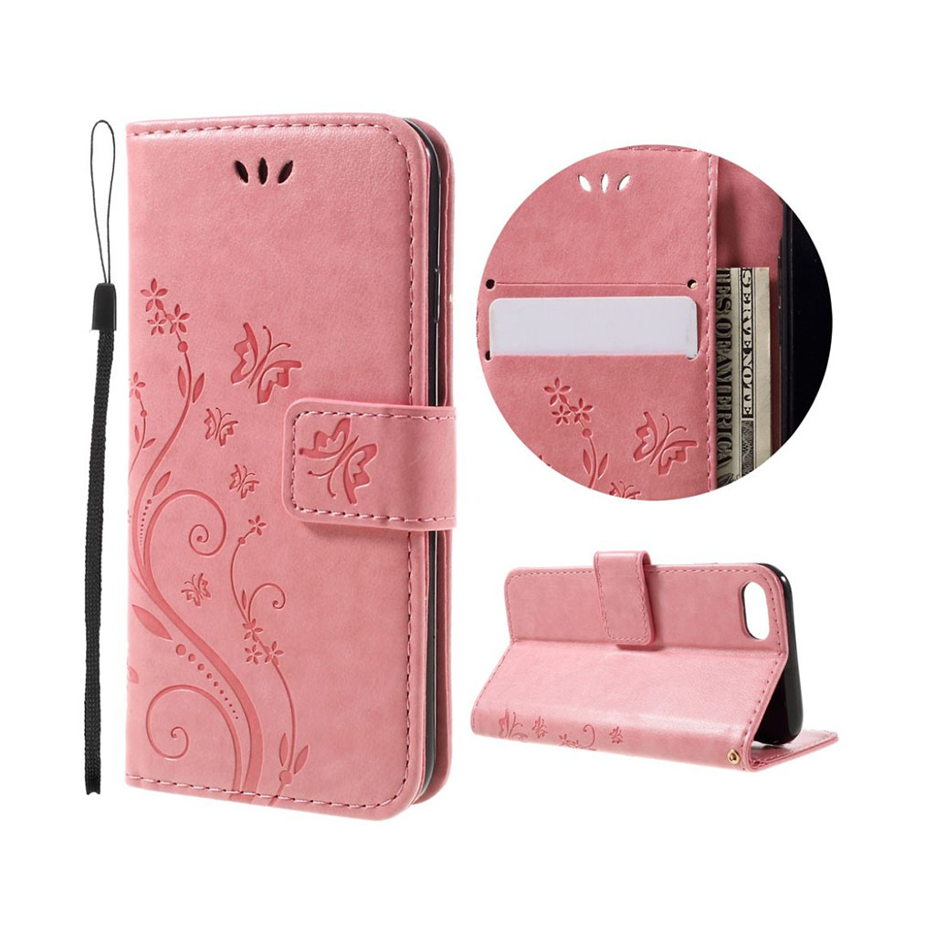 Butterfly läder iPhone 8 / iPhone 7 fodral - Rosa