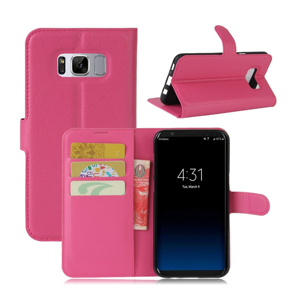 Samsung Galaxy S8 lychee läderfodral m. stativ - Varm rosa