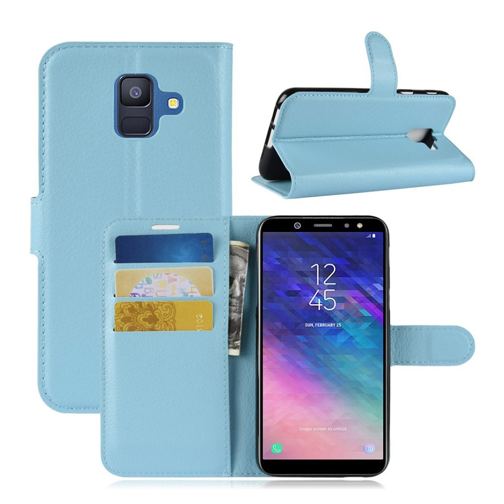 Samsung Galaxy A6 (2018) mobilfodral PU läder plånbok stående position - Ljusblå
