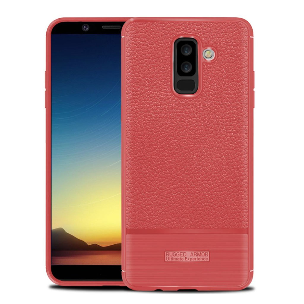Samsung Galaxy A6+ (2018) mobilskal TPU material värmeavledande litchi textur - Röd