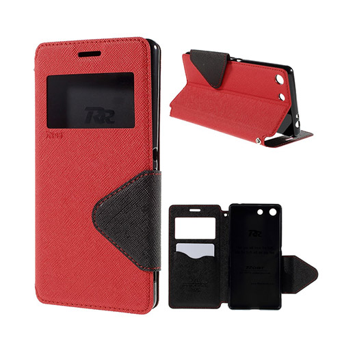 ROAR KOREA Fönster Läderfodral för Sony Xperia M5 E5603 / M5 Dual E5633 - Röd