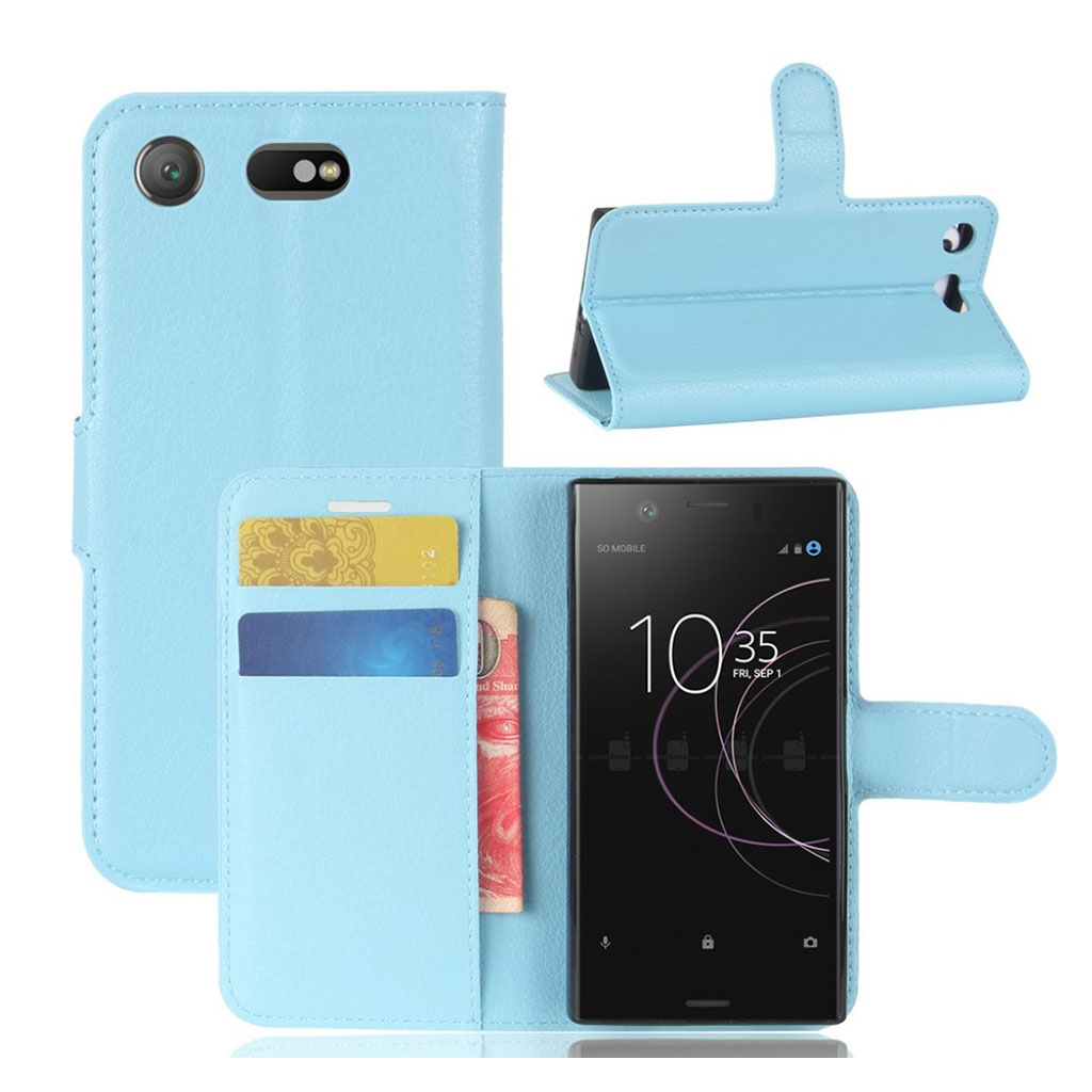 Sony Xperia XZ1 Compact Enfärgat läder fodral - Ljus blå
