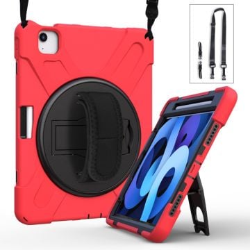 iPad Air 11 (2024) / Air (2020) / Air (2022) / Pro 11-inch (2022) / (2021) / (2020) / (2018) bump resistant and Silicone Kickstand Case with Strap - Red