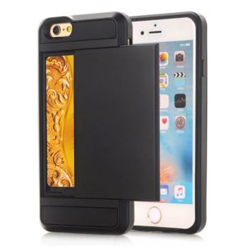 Scratch-proof Slide Card Holder PC + TPU Hybrid Case for iPhone SE (2020)/SE (2022)/8/7 4.7 inch- Black