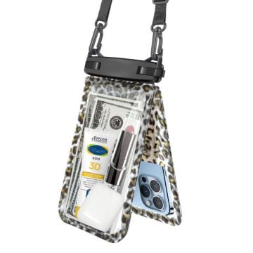 Ultra-tunn vattentät mobilväska med stor kapacitet i dubbla lager och nyckelband - Leopardmönster