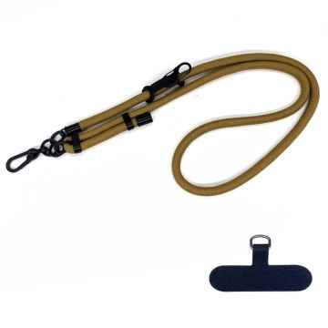 Justerbart nyckelband för hals och axlar i polyester med telefonrem - Brun