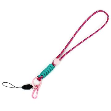 24 cm tvåfärgad flätad polyesterrem för telefon med nyckelring och förvaringsficka - Ros