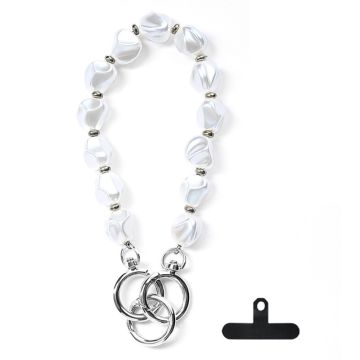 LEEU DESIGN Pärlbeströdd telefonlanyard 30 cm handledsrem i akryl Telefonarmband med charm och fästanordning - Silver