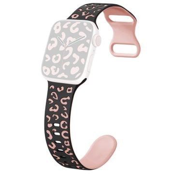 Apple Watch Series 41mm - 40mm - 38mm Leopard silikonarmband - Svart + Rosa