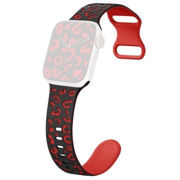 Apple Watch Series 41mm - 40mm - 38mm Leopard silikonarmband - Svart + Röd