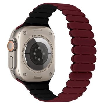 Apple Watch Series 7 8 9 41 mm / 6 5 4 SE (2023) SE (2022) SE 40 mm / 3 2 1 38 mm silikonarmband med bambufog - Vinröd + Svart