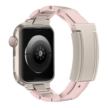 Apple Watch Series 41mm - 40mm - 38mm armband i rostfritt stål + gummi - Rosa + Rosa