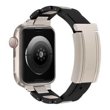 Apple Watch Series 41mm - 40mm - 38mm armband i rostfritt stål + gummi - Svart + Svart