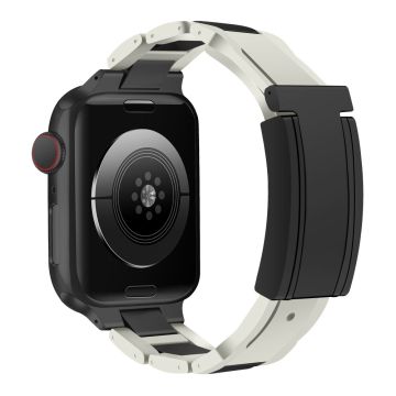 Apple Watch Series 41mm - 40mm - 38mm armband i rostfritt stål + gummi - Beige + Svart Spänne