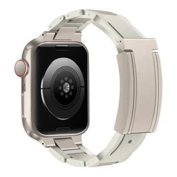 Apple Watch Series 41mm - 40mm - 38mm armband i rostfritt stål + gummi - Beige + Beige