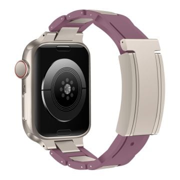 Apple Watch Series 41mm - 40mm - 38mm armband i rostfritt stål + gummi - Lila + Lila