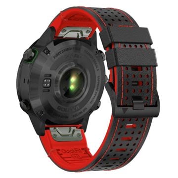 Garmin Fenix 7 / 7 Pro Klockarmband 22mm läder + silikonarmband - Svart + Röd