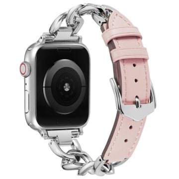 Klockarmband för Apple Watch Series 41mm - 40mm - 38mm Zinklegering+Kowhide armband - Rosa + Silver