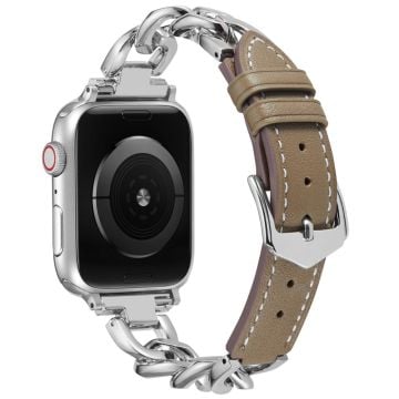 Klockarmband för Apple Watch Series 41mm - 40mm - 38mm Zinklegering+Kowhide armband - Tan