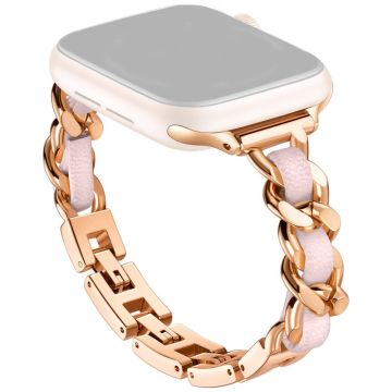 Apple Watch Series 41mm - 40mm - 38mm Klockarmband Zinklegering+Läderarmband - Roséguld + Rosa