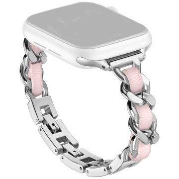 Apple Watch Series 41mm - 40mm - 38mm Klockarmband Zinklegering+Läderarmband - Silver + Rosa