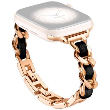 Apple Watch Series 41mm - 40mm - 38mm Klockarmband Zinklegering+Läderarmband - Roséguld + Svart