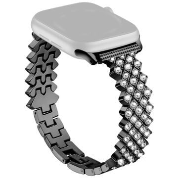 Apple Watch Series 41mm - 40mm - 38mm Klockarmband Rhinestone Decor Zinc Alloy Band - Svart