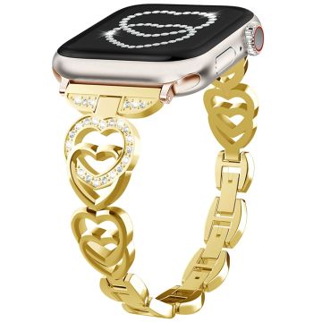 Apple Watch Series 41mm - 40mm - 38mm zinklegeringsband Love Heart Design klockarmband - Guld