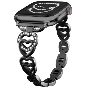 Apple Watch Series 41mm - 40mm - 38mm zinklegeringsband Love Heart Design klockarmband - Svart