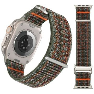 Apple Watch Series 41mm - 40mm - 38mm Magic Tape Armband Justerbart klockarmband i nylon - Mörkgrön + Orange