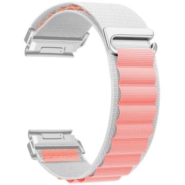 Garmin Fenix 7 / 7 Pro / 5 Watch Band 22mm Quick Release C Buckle Nylon Watch Strap - White+Pink