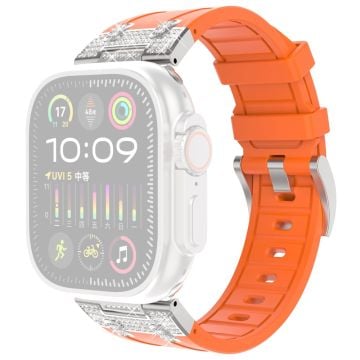 Apple Watch Series 41mm - 40mm - 38mm Rhinestone Silicone Rubber Strap - Orange