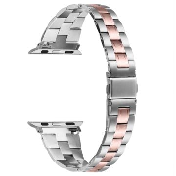 Apple Watch Series 41mm - 40mm - 38mm Klockarmband rostfritt stål - Silver + Rosa Guld