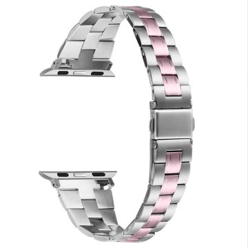 Apple Watch Series 41mm - 40mm - 38mm Klockarmband rostfritt stål - Silver + Rosa Ros