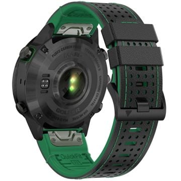 KALEBOL Garmin Fenix Series 5X - 6X - 7X - 26mm Silicone Watch Band Dual Color Dot Holes Design - Black+Green