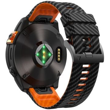 KALEBOL Garmin Fenix Series 5X - 6X - 7X - 26mm Silikon Klockarmband Kolfiber Textur Rem - Svart + Orange