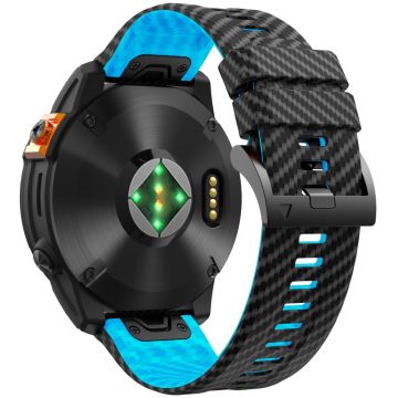 KALEBOL Garmin Fenix Series 5X - 6X - 7X - 26mm Silikon Klockarmband Kolfiber Textur Rem - Svart + Himmelsblå